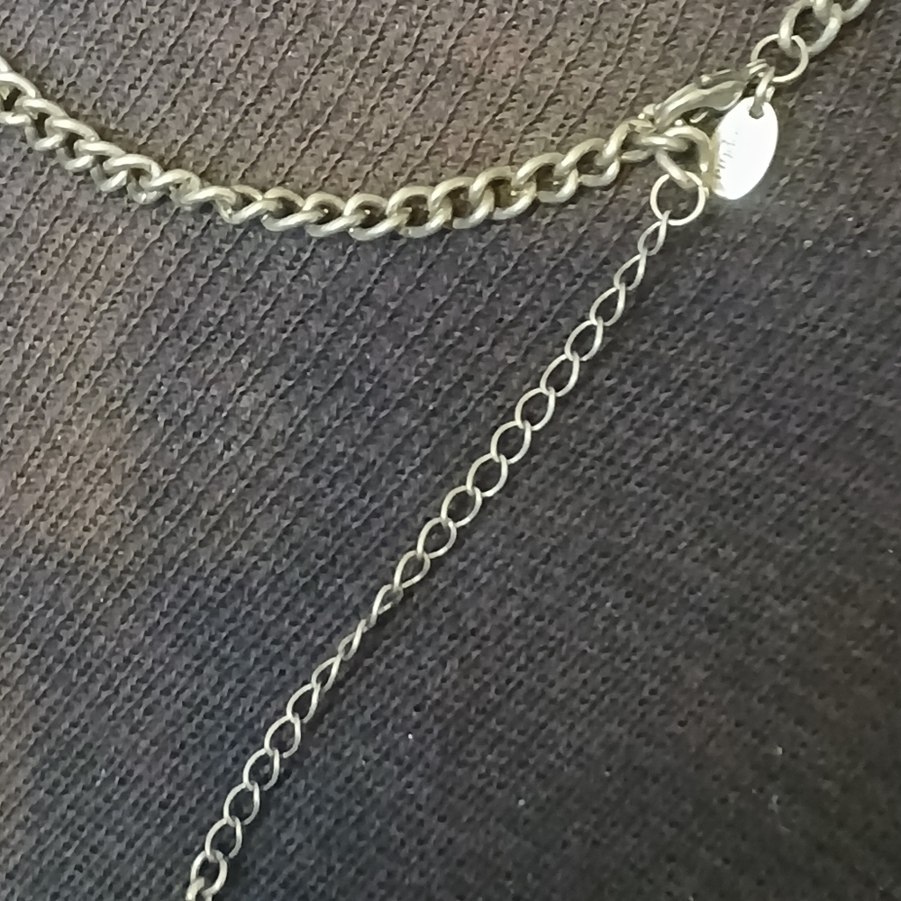 Lia Sophia silvertone geometric necklace with turquoise and green stones - Picture 4 of 9